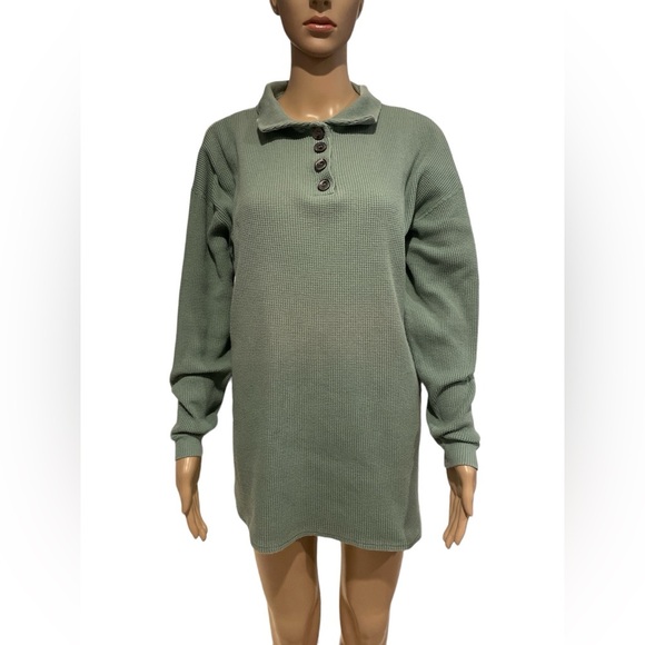Green Button-Up Sweater Dress - Picture 1 of 4